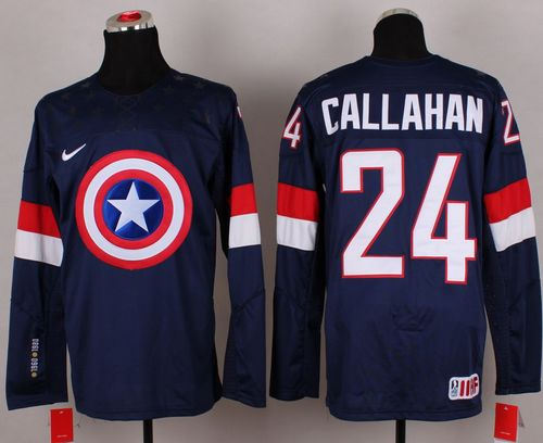 Olympic Team USA 24 Ryan Callahan Navy Blue Captain America Fashion NHL jersey
