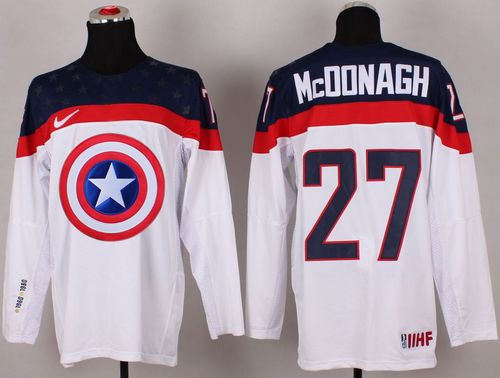 Olympic Team USA 27 Ryan McDonagh White Captain America Fashion NHL jersey