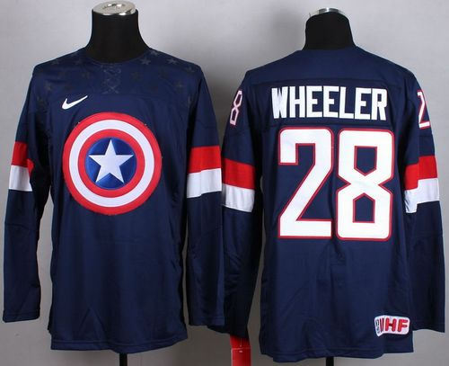 Olympic Team USA 28 Blake Wheeler Navy Blue Captain America Fashion NHL jersey
