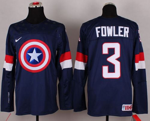 Olympic Team USA 3 Cam Fowler Navy Blue Captain America Fashion NHL jersey
