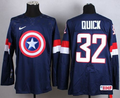 Olympic Team USA 32 Jonathan Quick Navy Blue Captain America Fashion NHL Jersey