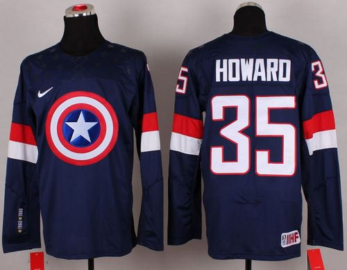 Olympic Team USA 35 Jimmy Howard Navy Blue Captain America Fashion NHL jersey