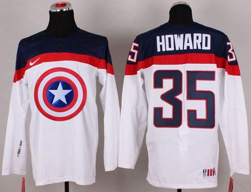 Olympic Team USA 35 Jimmy Howard White Captain America Fashion NHL jersey