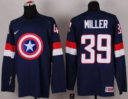 Olympic Team USA 39 Ryan Miller Navy Blue Captain America Fashion NHLjersey
