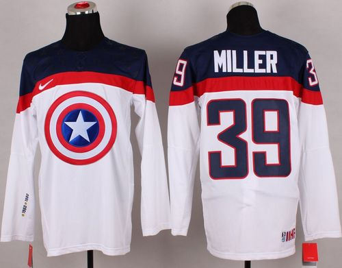 Olympic Team USA 39 Ryan Miller White Captain America Fashion NHL Jersey