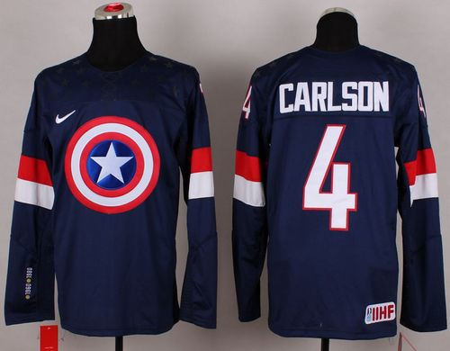 Olympic Team USA 4 John Carlson Navy Blue Captain America Fashion NHL jersey