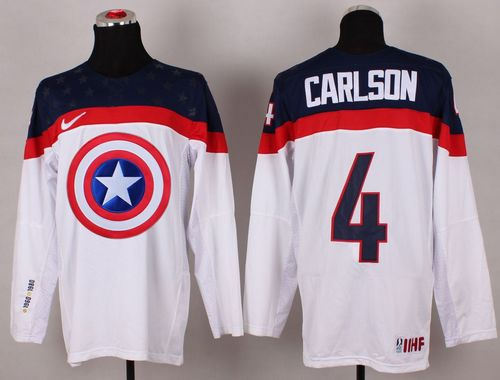 Olympic Team USA 4 John Carlson White Captain America Fashion NHL jersey