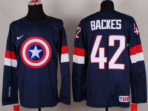 Olympic Team USA 42 David Backes Navy Blue Captain America Fashion NHL jersey