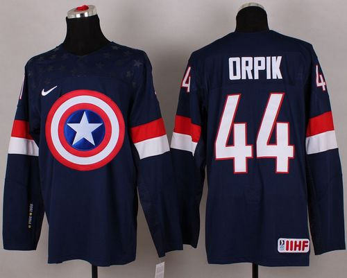 Olympic Team USA 44 Brooks Orpik Navy Blue Captain America Fashion NHL jersey