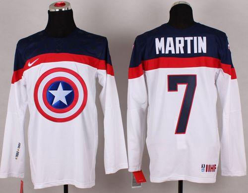 Olympic Team USA 7 Paul Martin White Captain America Fashion NHL Jersey