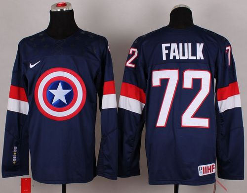 Olympic Team USA 72 Justin Faulk Navy Blue Captain America Fashion NHL jersey