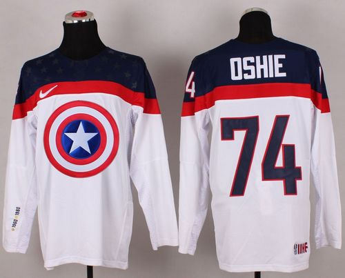 Olympic Team USA 74 T. J. Oshie White Captain America Fashion NHL Jersey