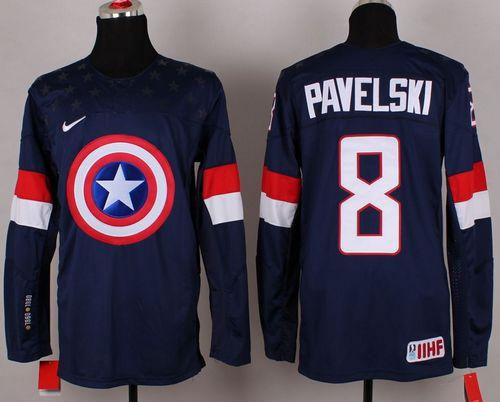 Olympic Team USA 8 Joe Pavelski Navy Blue Captain America Fashion NHL jersey