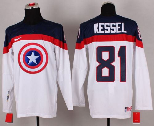 Olympic Team USA 81 Phil Kessel White Captain America Fashion NHL jersey