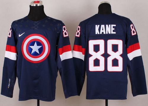 Olympic Team USA 88 Patrick Kane Navy Blue Captain America Fashion NHL jersey