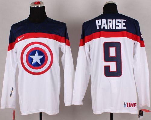 Olympic Team USA 9 Zach Parise White Captain America Fashion NHL Jersey