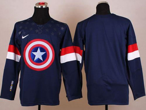 Olympic Team USA Blank Navy Blue Captain America Fashion NHL Jersey
