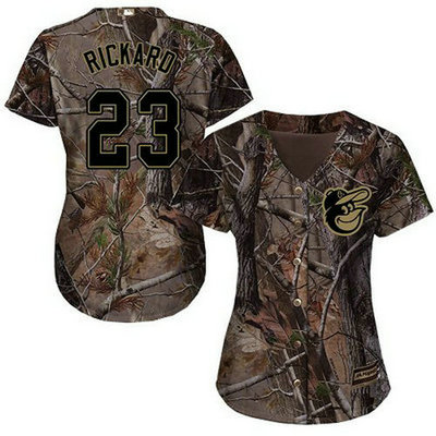 Orioles #23 Joey Rickard Camo Realtree Collection Cool Base Women's Stitched Baseball Jersey