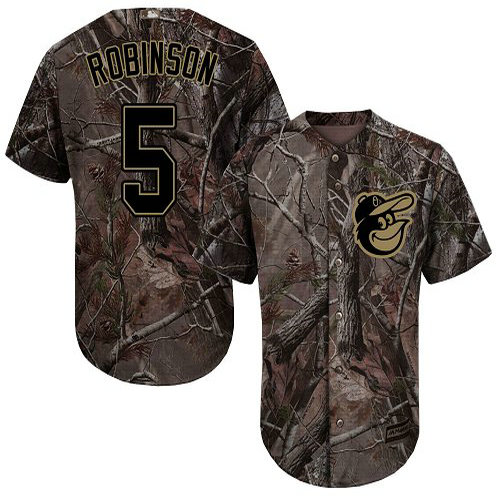 Orioles #5 Brooks Robinson Camo Realtree Collection Cool Base Stitched Youth Baseball Jersey