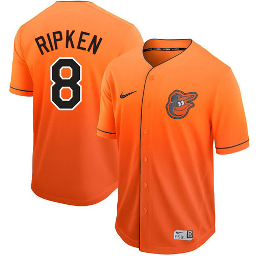Orioles #8 Cal Ripken Orange Fade Authentic Stitched Baseball Jersey