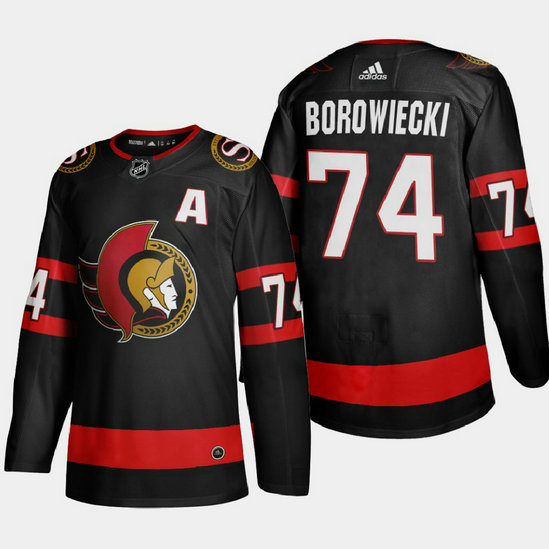 Ottawa Senators #74 Mark Borowiecki Men's Adidas 2020-21 Authentic Player Home Stitched NHL Jersey Black