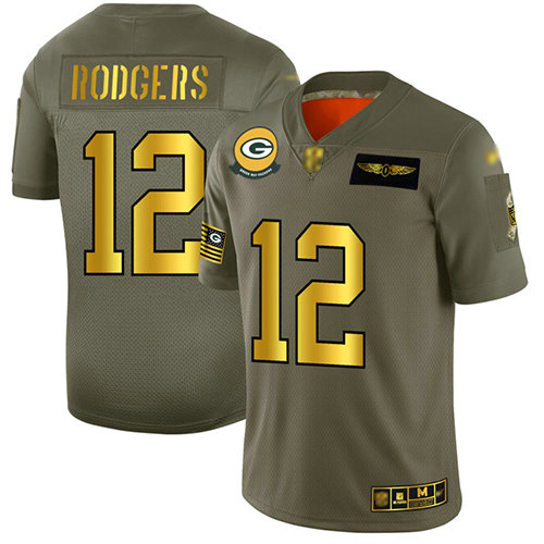 Packers #12 Aaron Rodgers Camo Gold Men's Stitched Football Limited 2019 Salute To Service Jersey