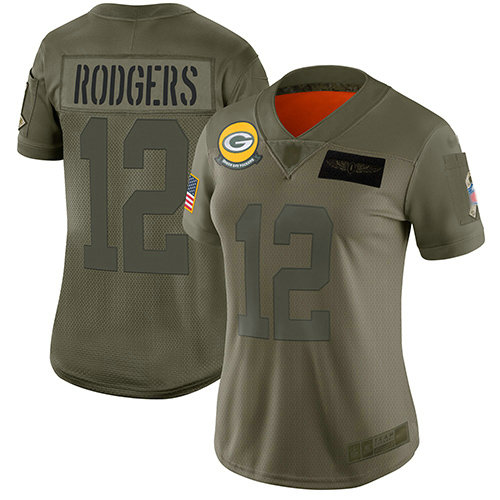 Packers #12 Aaron Rodgers Camo Women's Stitched Football Limited 2019 Salute to Service Jersey