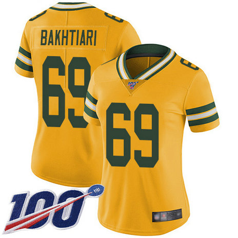 Packers #69 David Bakhtiari Gold Women's Stitched Football Limited Inverted Legend 100th Season Jersey