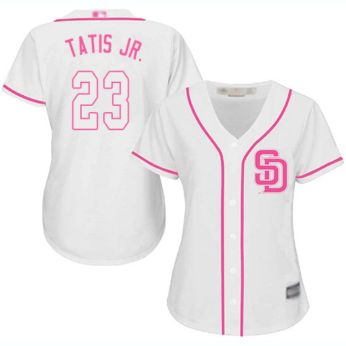 Padres #23 Fernando Tatis Jr. White Pink Fashion Women's Stitched Baseball Jersey