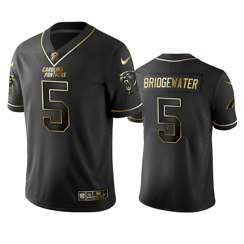 Panthers #5 Teddy Bridgewater Men's Stitched NFL Vapor Untouchable Limited Black Golden Jersey