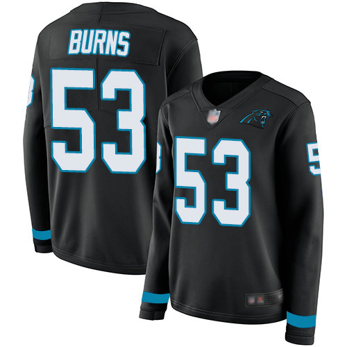 Panthers #53 Brian Burns Black Team Color Women's Stitched Football Limited Therma Long Sleeve Jersey