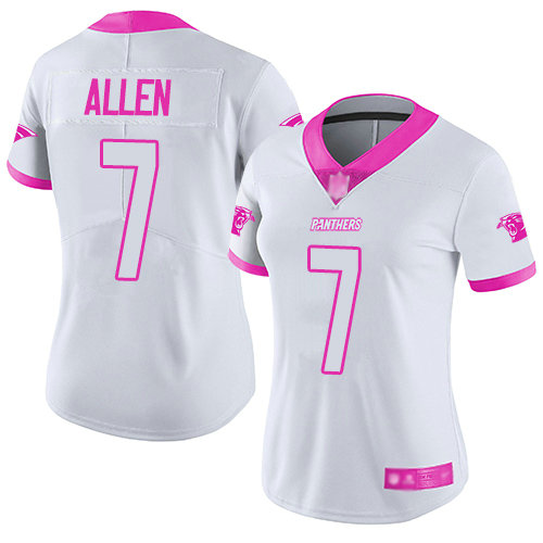 Panthers #7 Kyle Allen White Pink Women's Stitched Football Limited Rush Fashion Jersey