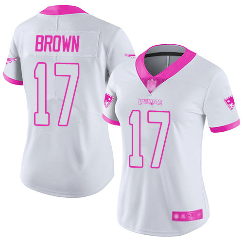 Patriots #17 Antonio Brown White Pink Women's Stitched Football Limited Rush Fashion Jersey