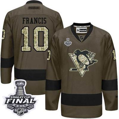 Penguins #10 Ron Francis Green Salute to Service 2017 Stanley Cup Final Patch Stitched NHL Jersey