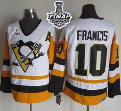 Penguins #10 Ron Francis White Black CCM Throwback 2017 Stanley Cup Final Patch Stitched NHL Jersey