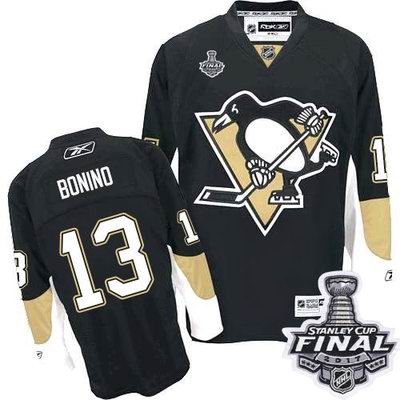 Penguins #13 Nick Bonino Black Home 2017 Stanley Cup Final Patch Stitched NHL Jersey