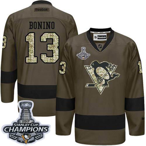 Penguins #13 Nick Bonino Green Salute to Service 2017 Stanley Cup Finals Champions Stitched NHL Jersey