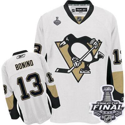 Penguins #13 Nick Bonino White 2017 Stanley Cup Final Patch Stitched NHL Jersey