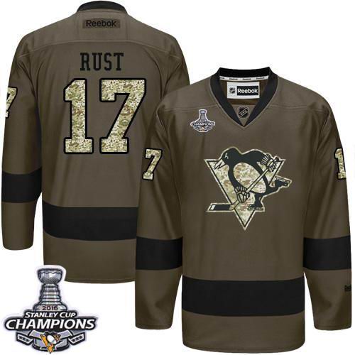 Penguins #17 Bryan Rust Green Salute to Service 2017 Stanley Cup Final Patch Stitched NHL Jersey