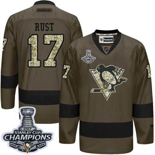 Penguins #17 Bryan Rust Green Salute to Service 2017 Stanley Cup Finals Champions Stitched NHL Jersey