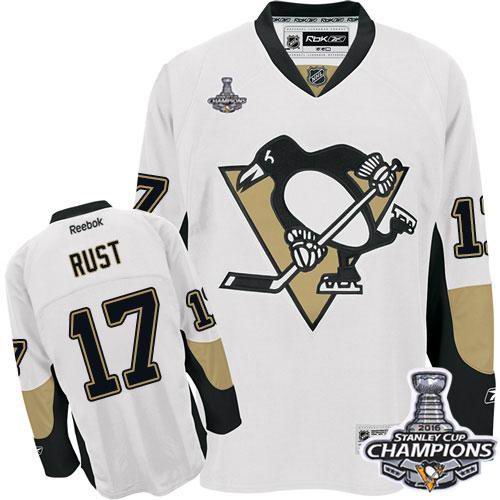 Penguins #17 Bryan Rust White 2017 Stanley Cup Final Patch Stitched NHL Jersey