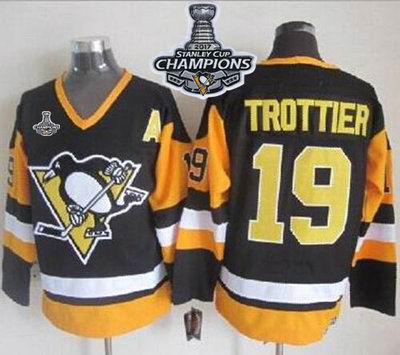 Penguins #19 Bryan Trottier Black CCM Throwback 2017 Stanley Cup Finals Champions Stitched NHL Jersey