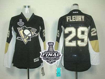 Penguins #29 Andre Fleury Black 2017 Stanley Cup Final Patch Women's Home Stitched NHL Jersey