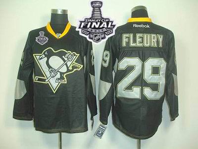 Penguins #29 Andre Fleury Black Ice 2017 Stanley Cup Final Patch Stitched NHL Jersey