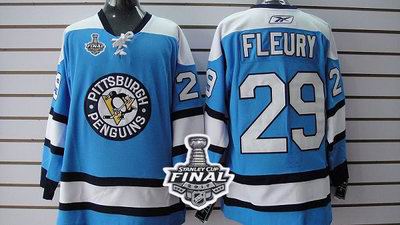 Penguins #29 Andre Fleury Blue 2017 Stanley Cup Final Patch Stitched NHL Jersey