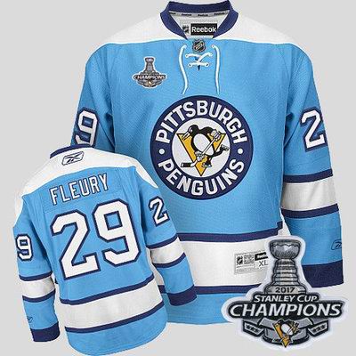 Penguins #29 Andre Fleury Blue 2017 Stanley Cup Finals Champions Stitched Youth NHL Jersey
