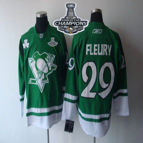Penguins #29 Andre Fleury St. Patty's Day 2017 Stanley Cup Finals Champions Stitched NHL Jersey