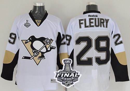 Penguins #29 Andre Fleury White 2017 Stanley Cup Final Patch Stitched NHL Jersey
