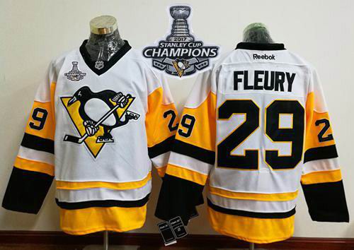 Penguins #29 Andre Fleury White New Away 2017 Stanley Cup Finals Champions Stitched NHL Jersey