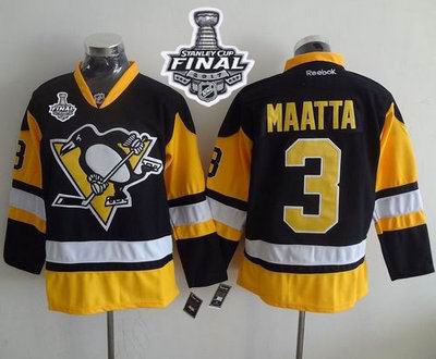 Penguins #3 Olli Maatta Black Alternate 2017 Stanley Cup Final Patch Stitched NHL Jersey